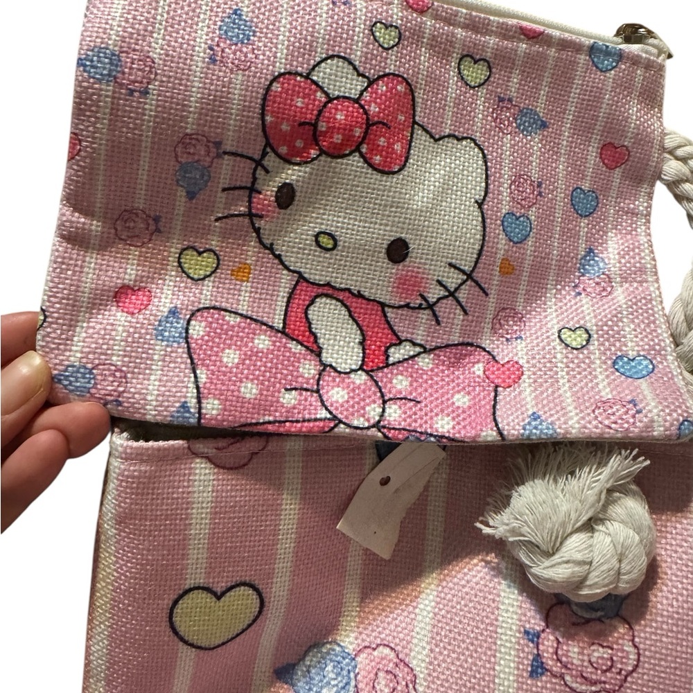 Hello Kitty Pink Striped Tote/Beach Bag with Pouch. - Picture 3 of 6
